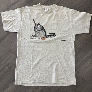 Vintage Kliban Cats San Francisco T Shirt Mens L Gray Golf Short Sleeve